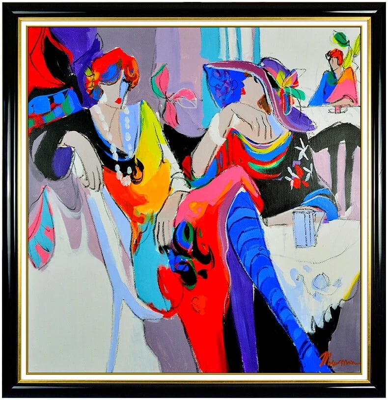 Isaac Maimon Large Original Oil Painting On Canvas Signed Lady Cafe Portrait Art (1 of 6)