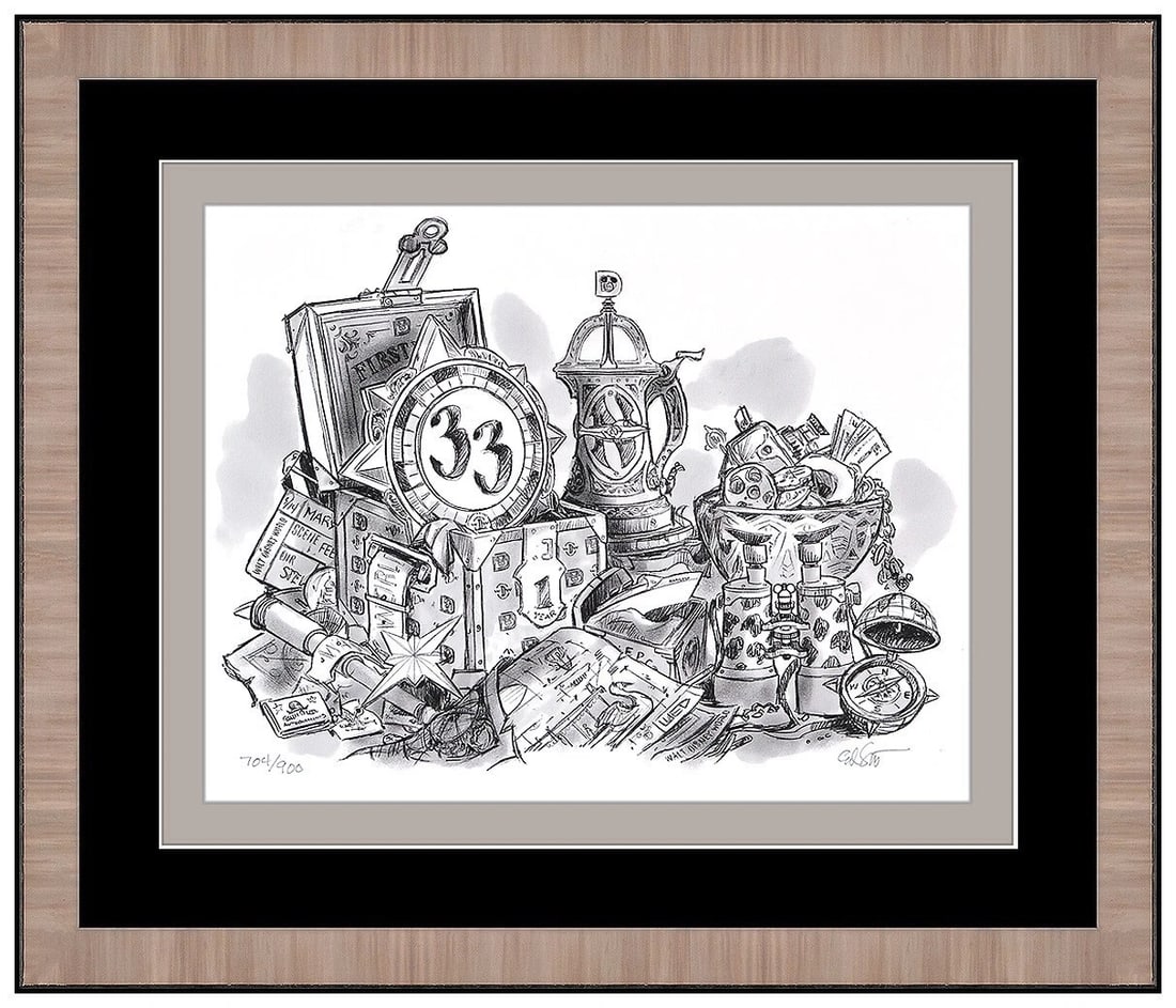 Eddie Sotto Gadgets Gizmos Original Lithograph Signed Disney Still Life Artwork: This lot includes:Gallery COA. In-house shipping available (insurance and international shipping for an additional charge).Artist: Eddie Sotto Title: Gadgets GizmosMedium: LithographSize: 7 ½&r