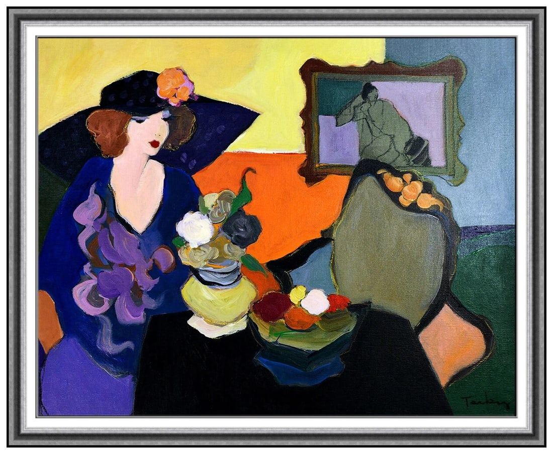 Itzchak Tarkay Large Original Acrylic Painting On Canvas Signed Female Cafe Art (1 of 5)