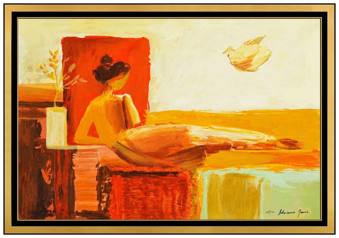Adriana Naveh Large Color Serigraph On Board Embellished Geisha Portrait Signed: This lot includes:Gallery COA. In-house shipping available (insurance and international shipping for an additional charge).Artist: Adriana NavehTitle: GeishaMedium: SerigraphSize: 18" x 27"Framed: 26"