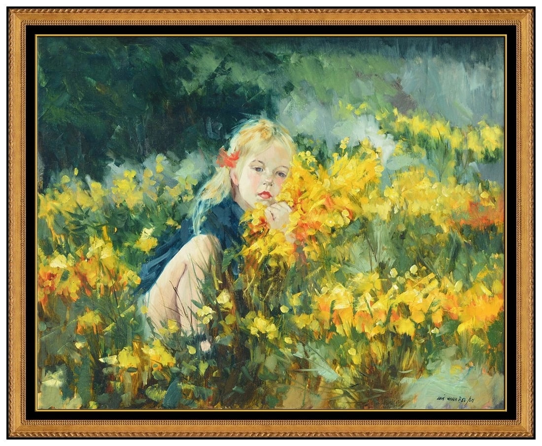 Louis Van Der Beesen Large Original Painting On Canvas Signed Floral Landscape (1 of 5)