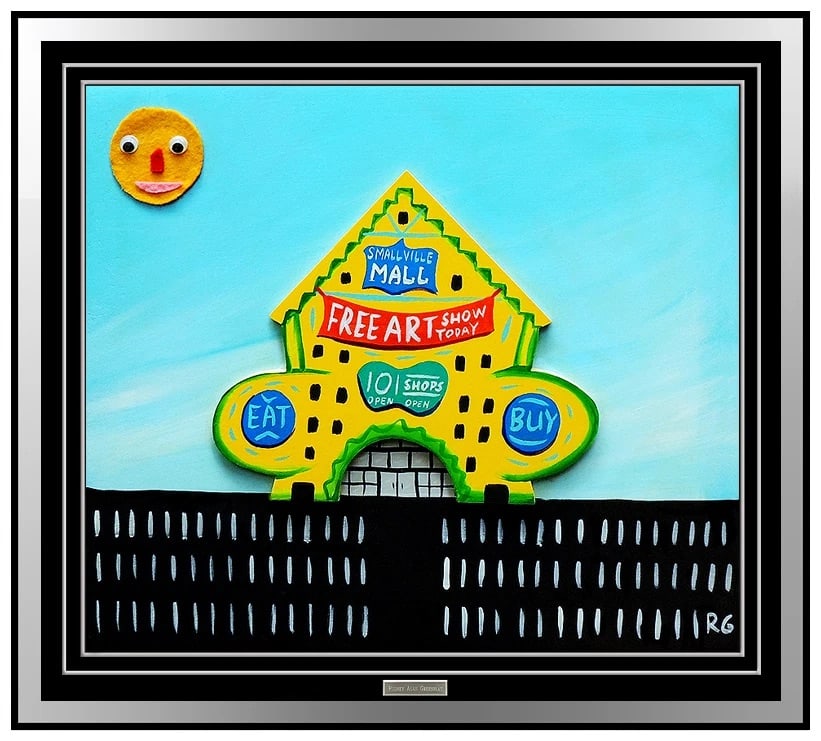 Rodney Alan Greenblat Original Acrylic Painting On Wood Relief Sculpture Signed: This lot includes:Gallery COA. In-house shipping available (insurance and international shipping for an additional charge).Artist: Rodney Alan GreenblatTitle: Free Art Show TodayMedium: Acrylic on Woo