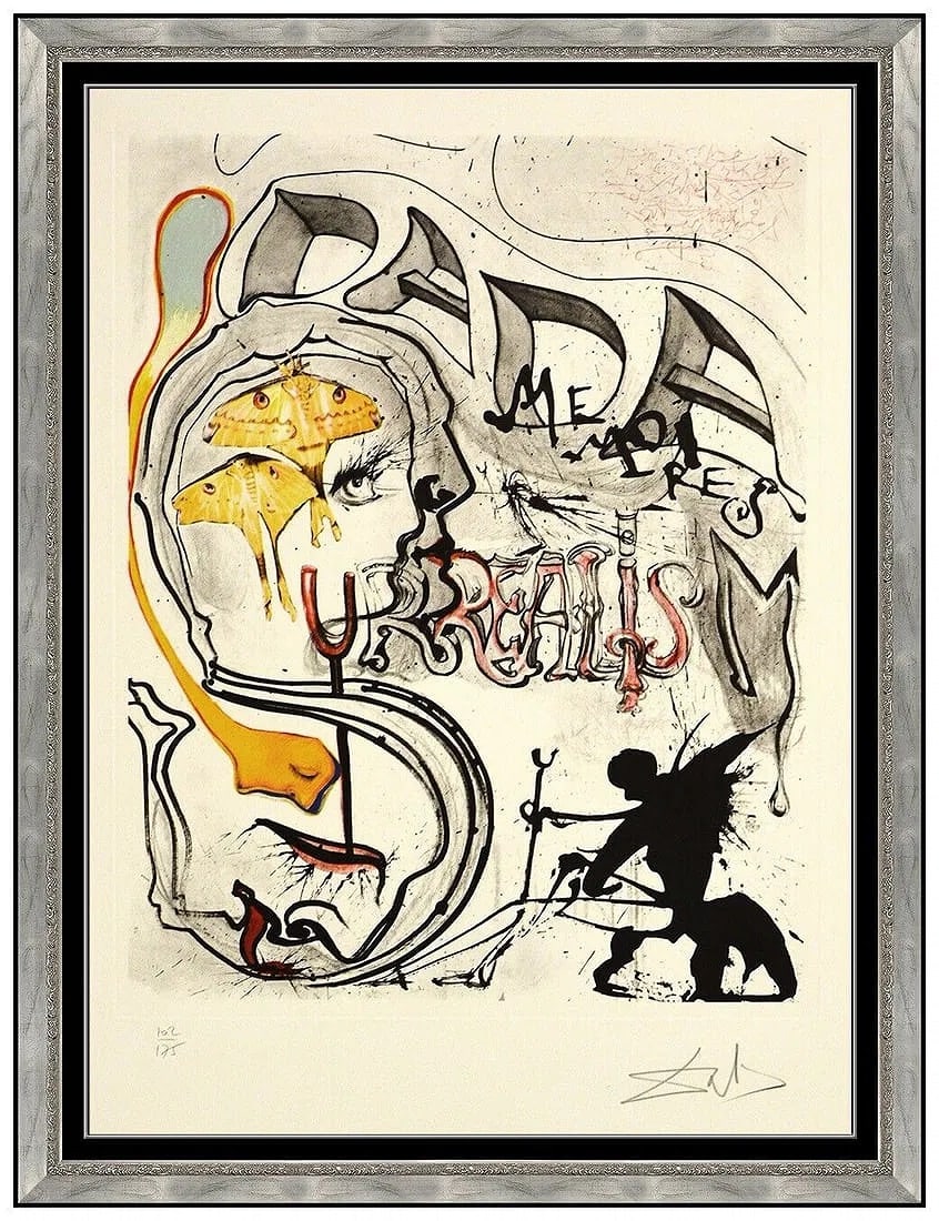 Salvador Dali Angel Of Dada Original Etching Hand Signed Surreal Framed Art: This lot includes:Gallery COA. In-house shipping available (insurance and international shipping for an additional charge).Artist: Salvador DaliTitle: Angel of Dada SurrealismMedium: EtchingSize: 30&r