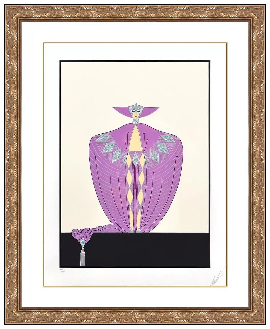 Erte La Somptueuse Embossed Color Serigraph Signed Fashion Framed Art: This lot includes:Gallery COA & free domestic shipping (*insurance and international shipping for an additional charge)Artist: Erte Title: La Somptueuse Medium: Embossed Color Serigraph Size: 28" x 2