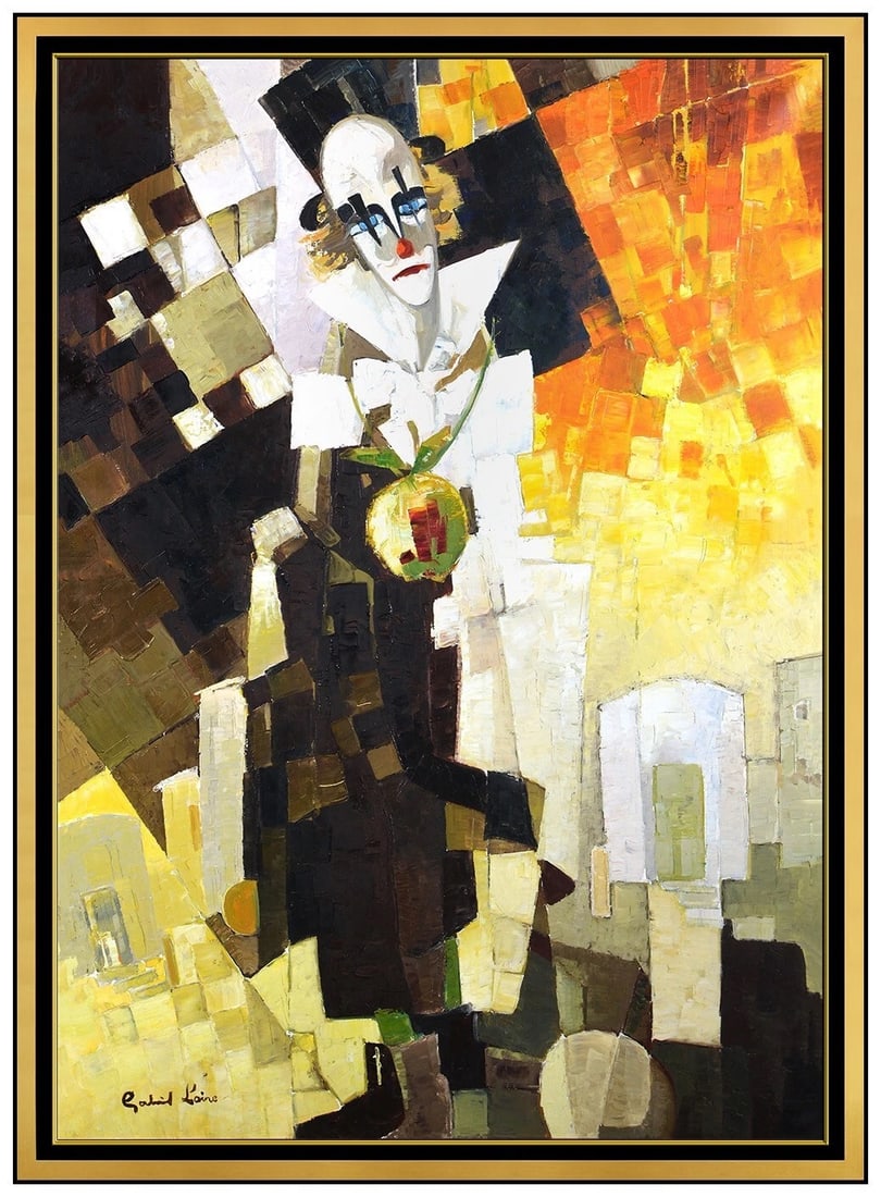 Gabriel Loire Large Original Oil Painting On Canvas Signed Clown Figurative Art: This lot includes:Gallery COA. In-house shipping available (insurance and international shipping for an additional charge).Artist: Gabriel LoireTitle: Sad ClownMedium: Oil Painting on CanvasSize: 46"
