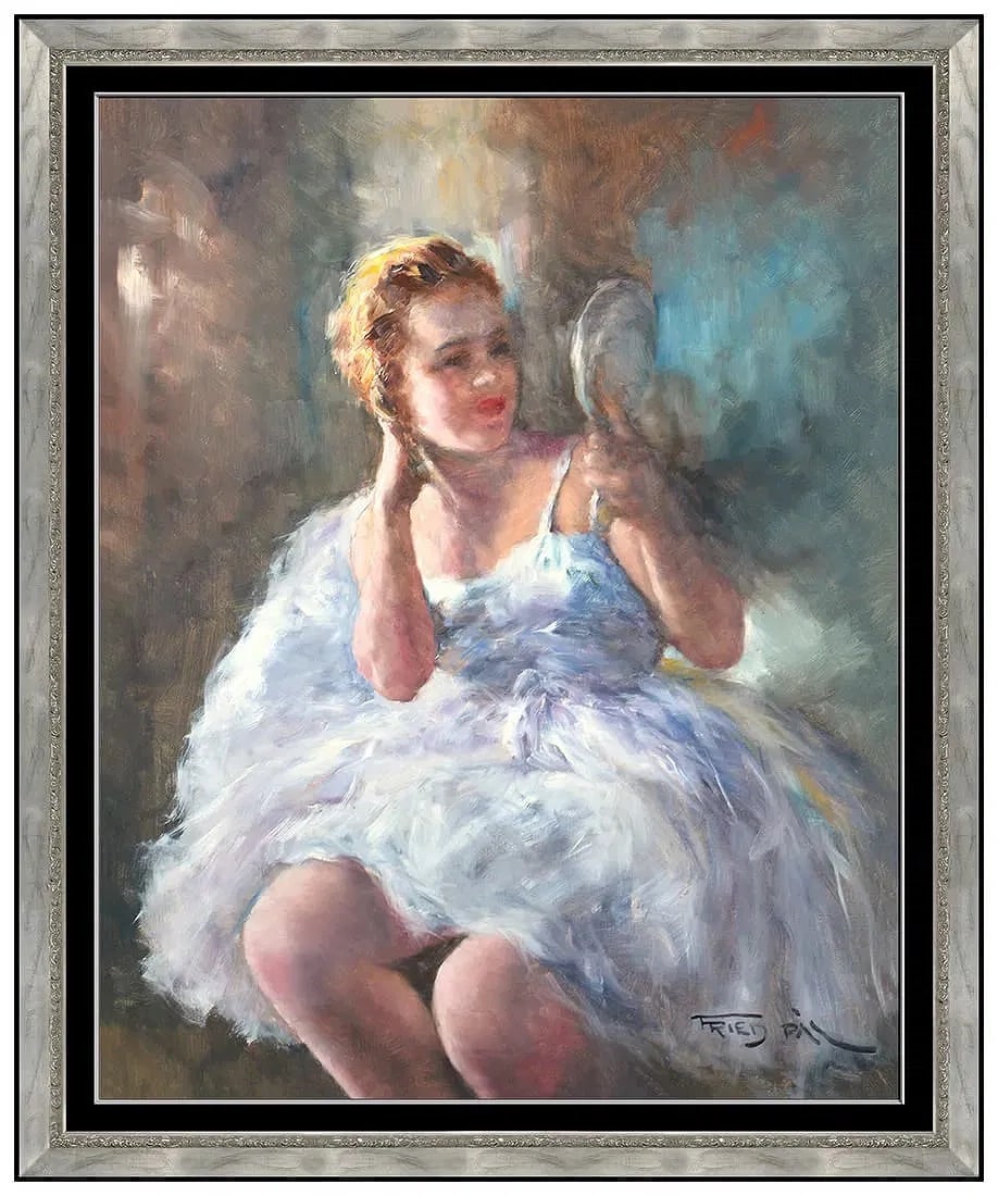 Pal Fried Original Oil Painting On Canvas Signed Girl Portrait Framed Artwork: This lot includes:Gallery COA. In-house shipping available (insurance and international shipping for an additional charge).Artist: Pal Fried Title: Reflections of YouthMedium: Oil on CanvasSize: 30" x