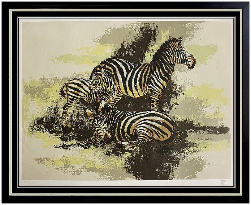 Mark King Original Serigraph Signed Zebras Animal Art Large (1 of 5)