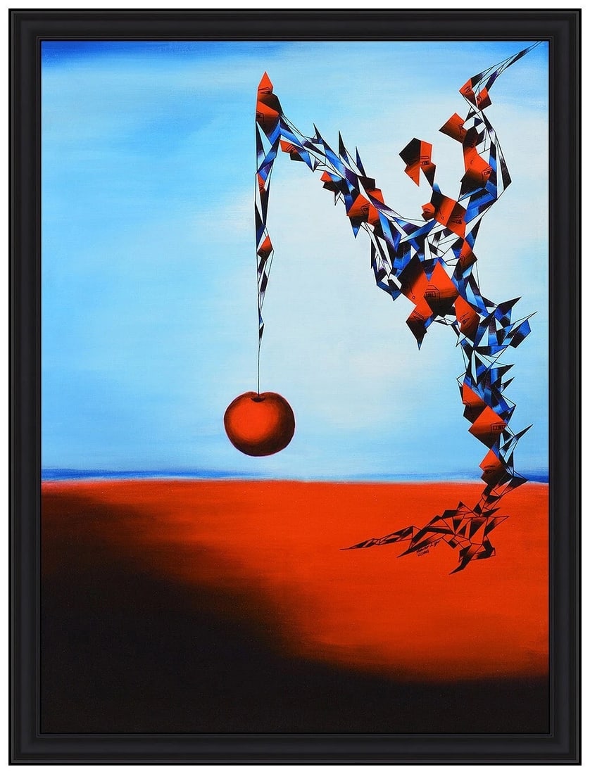 Victoria L Yin Large Original Acrylic Painting On Canvas Signed Framed Art: This lot includes:Gallery COA. In-house shipping available (insurance and international shipping for an additional charge).Artist: Victoria L. Yin Title: Temptation I, the Hanging AppleMedium: Acrylic