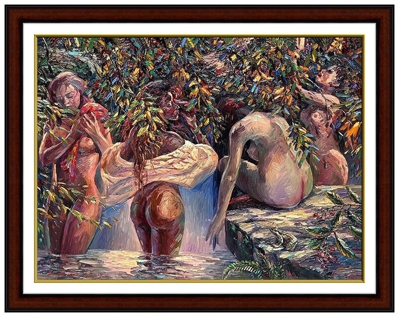 Wen Ze Chen Large Original Oil Painting On Canvas Signed Female Framed Artwork (1 of 6)