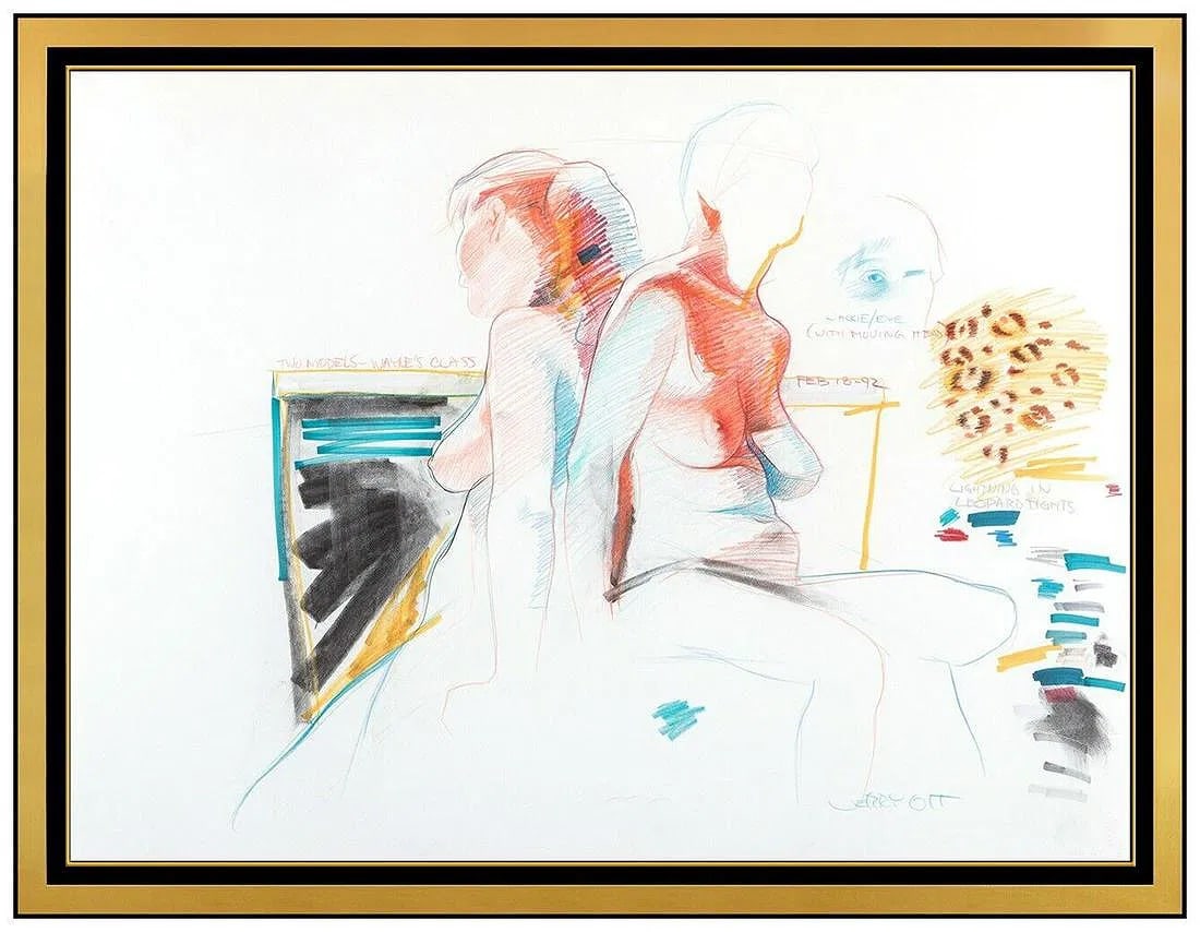 Jerry Ott Large Original Painting Signed Female Portrait Framed Artwork: This lot includes:Gallery COA. In-house shipping available (insurance and international shipping for an additional charge).Artist: Jerry OttTitle: Two in the Nude Medium: Ink and Pastel painting on ar