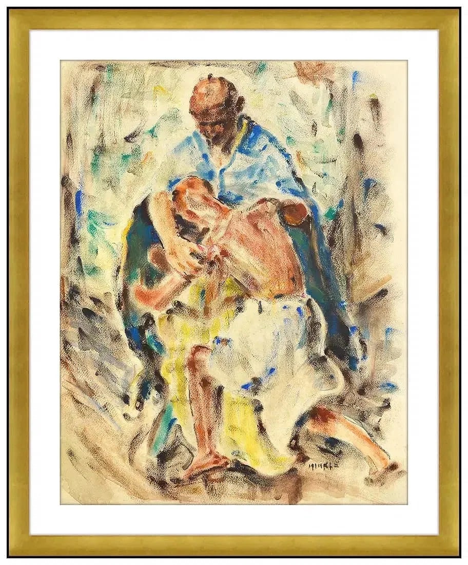 Clarence Hinkle Original Pastel Watercolor Painting Signed Figurative Framed Art (1 of 5)