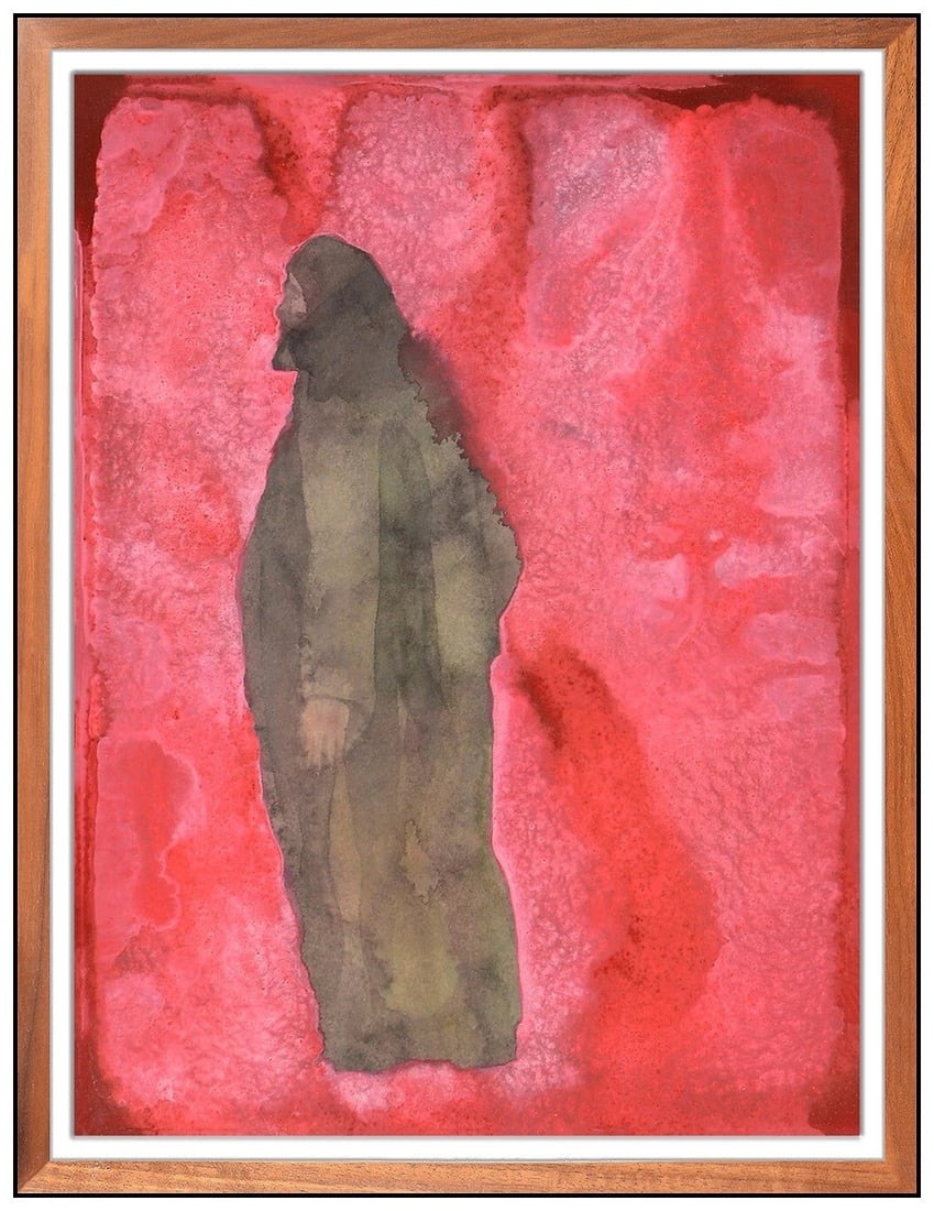 Chris Vasell Original Watercolor Casein Painting Signed Landscape Figure Framed Art (1 of 5)