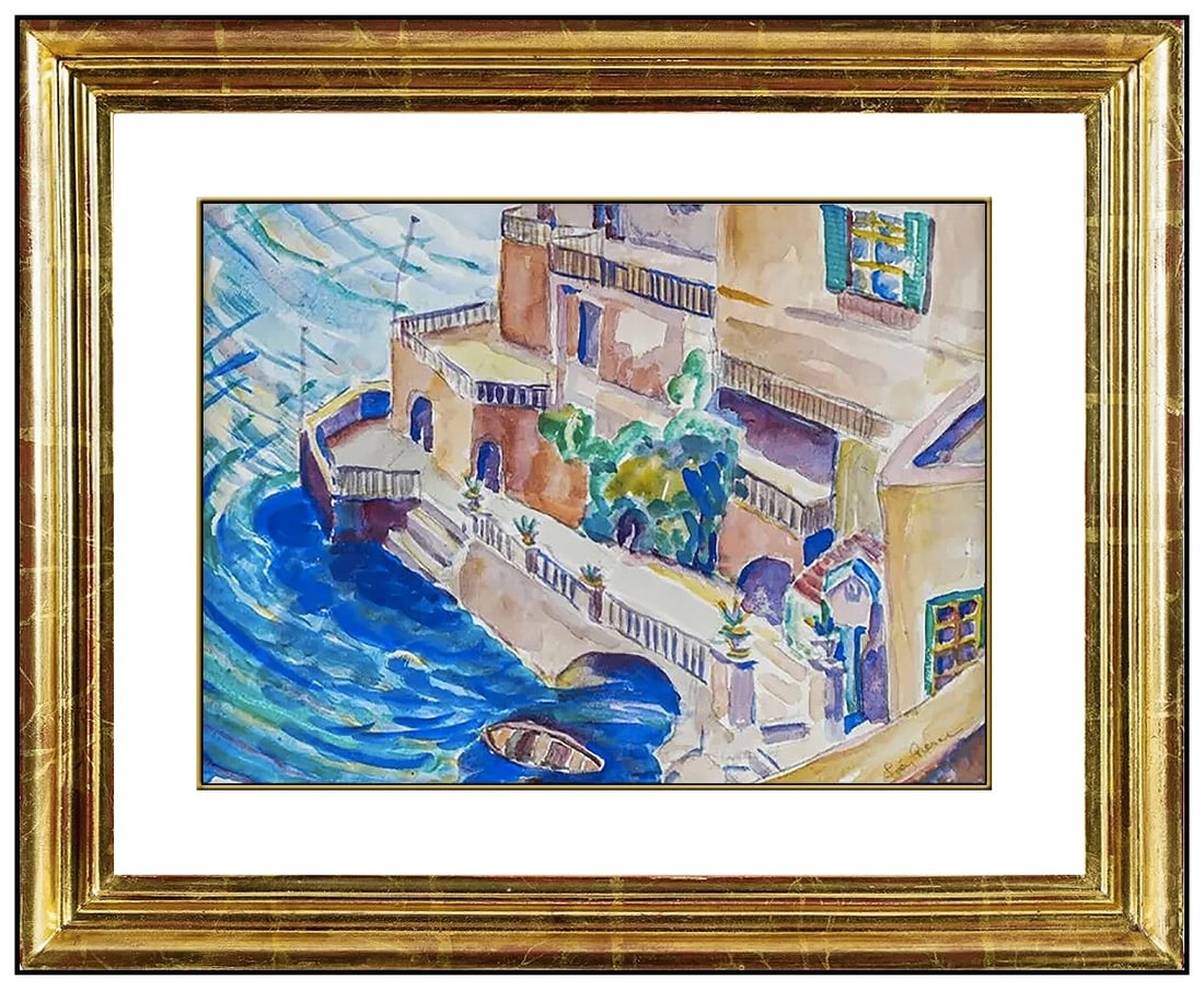 Lucy Pierce Original Watercolor Painting Signed Italian Landscape Framed Artwork (1 of 4)