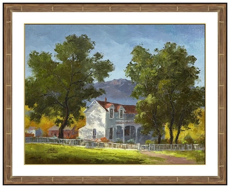 Jack Hannah Rare Original Oil Painting On Canvas Signed Landscape Framed Art: This lot includes:Gallery COA. In-house shipping available (insurance and international shipping for an additional charge).Artist: Jack HannahTitle: Living In PeaceMedium: Oil On CanvasSize: 16”