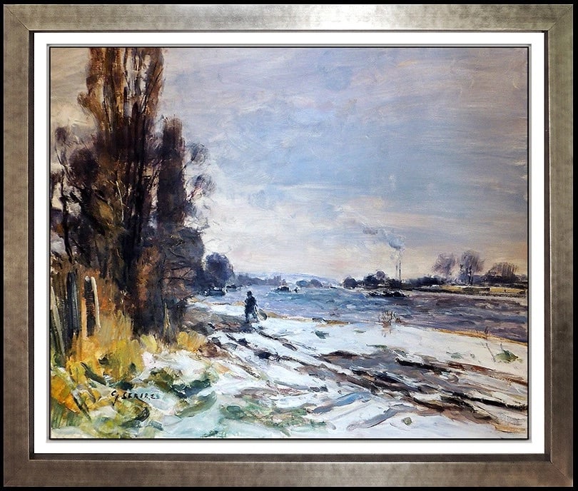 Gaston Sebire Original Oil Painting On Canvas Signed French Landscape Large Art: This lot includes:Gallery COA. In-house shipping available (insurance and international shipping for an additional charge).Artist: Gaston SebireTitle: Neige A AubervilleMedium: Oil Painting On CanvasS