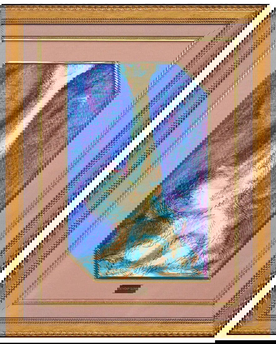 Anthony Quinn Authentic Gouache Painting Signed Abstract Figurative Framed Art: This lot includes:Gallery COA. In-house shipping available (insurance and international shipping for an additional charge).Artist: Anthony QuinnTitle: Reaching for the Stars Medium: gouache paintingSi