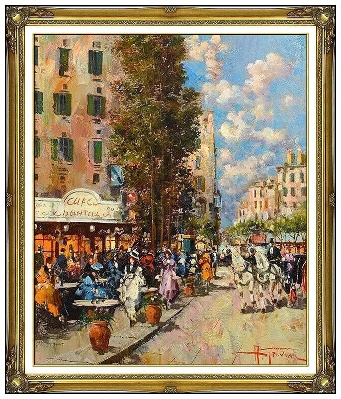 Antonio Gravina Original Oil Painting On Canvas Signed Italian Cityscape Cafe Art (1 of 5)