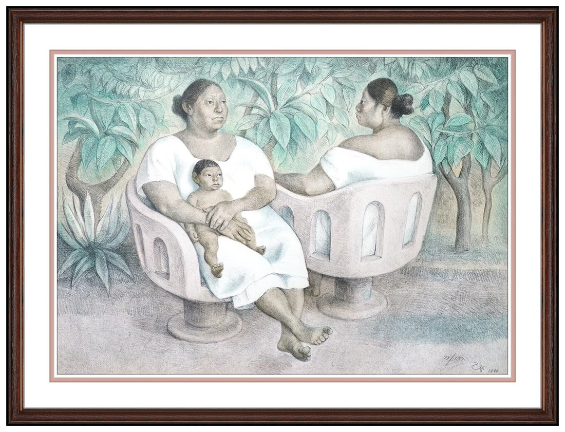 Francisco Zuniga Yucetecas En El Parque Color Lithograph Hand Signed Framed Art (1 of 5)