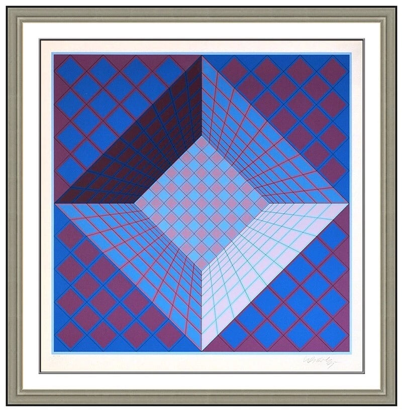 Victor Vasarely Pictor Original Color Silkscreen Hand Signed Op Art Framed Artwork (1 of 5)