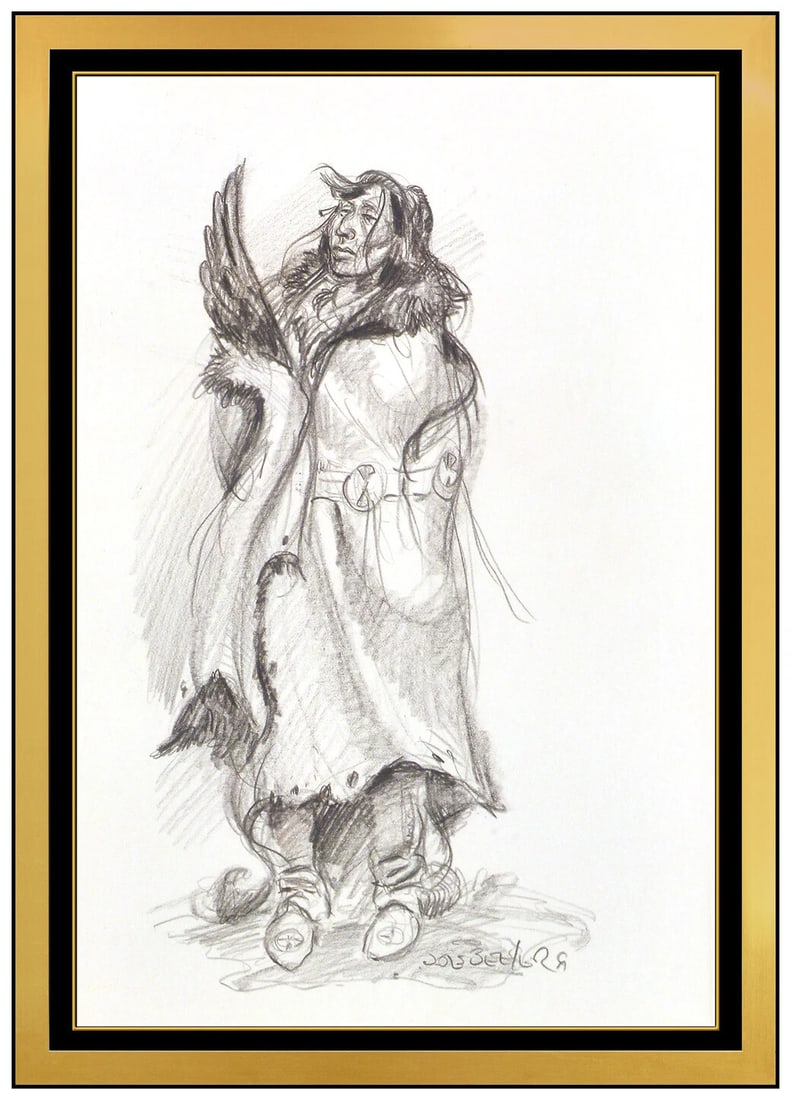 Joe Beeler Original Ink Drawing Signed Native American Western Illustration Art: This lot includes:Gallery COA (*Fully Insured In-house shipping for an additional charge)Artist: Joe Beeler Title: The Elder StudyMedium: pencil drawing on paper Size: 14" x 11"Framed: 20" x 16"Signed