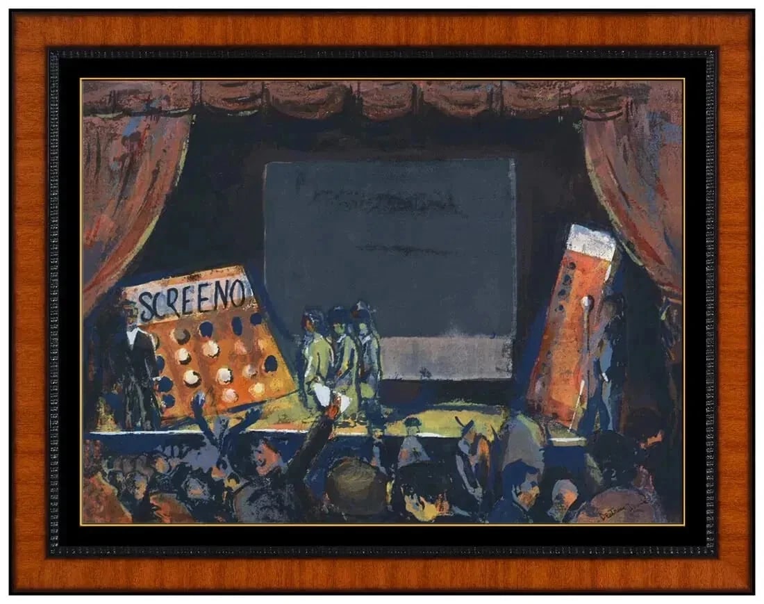 Beatrice Mandelman Original Gouache Acrylic Painting Signed Figurative Framed Art (1 of 4)