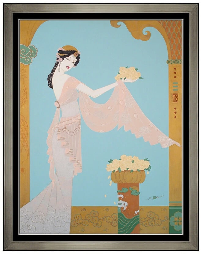 Lillian Shao Large Original Acrylic Painting On Canvas Signed Female Portrait Art: This lot includes:Gallery COA (*Fully Insured In-house shipping for an additional charge)Artist: Lillian ShaoTitle: The AlterMedium: Acrylic Painting on CanvasSize: 40" x 30"Framed: 50" x 30"Signed: L
