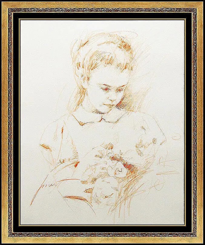 Pino Daeni Original Drawing Hand Signed Child Portrait Floral Bouquet Art (1 of 4)