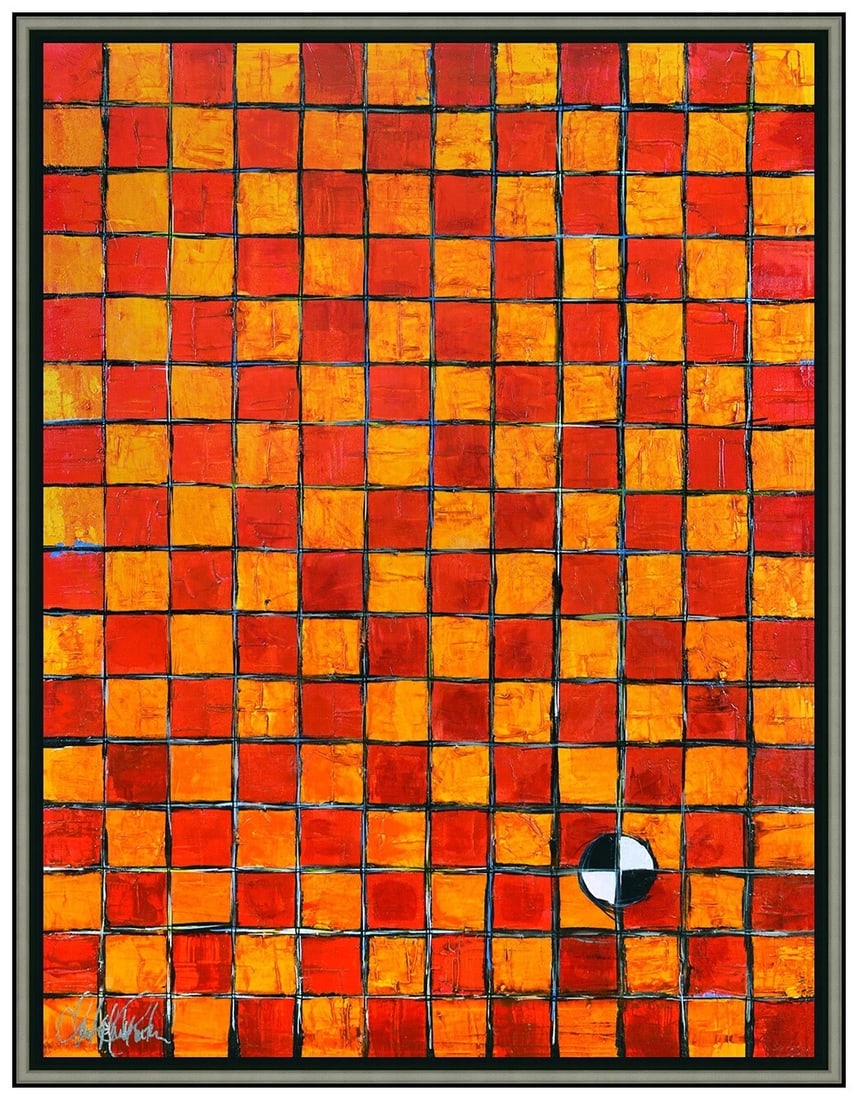 Christopher H Martin Original Acrylic Painting On Canvas Signed Abstract Modern Art: This lot includes:Gallery COA (*Fully Insured In-house shipping for an additional charge)Artist: Christopher MartinTitle: Orange and Red Tiles OriginalMedium: Acrylic on CanvasSize: 48" x 36"Framed: 5
