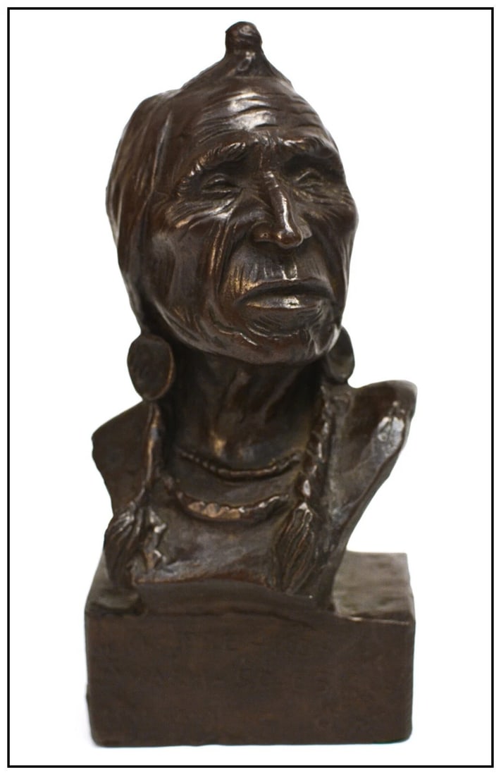 Charles Beil Original Bronze Sculpture Signed Native American Bust Figurative Art (1 of 5)