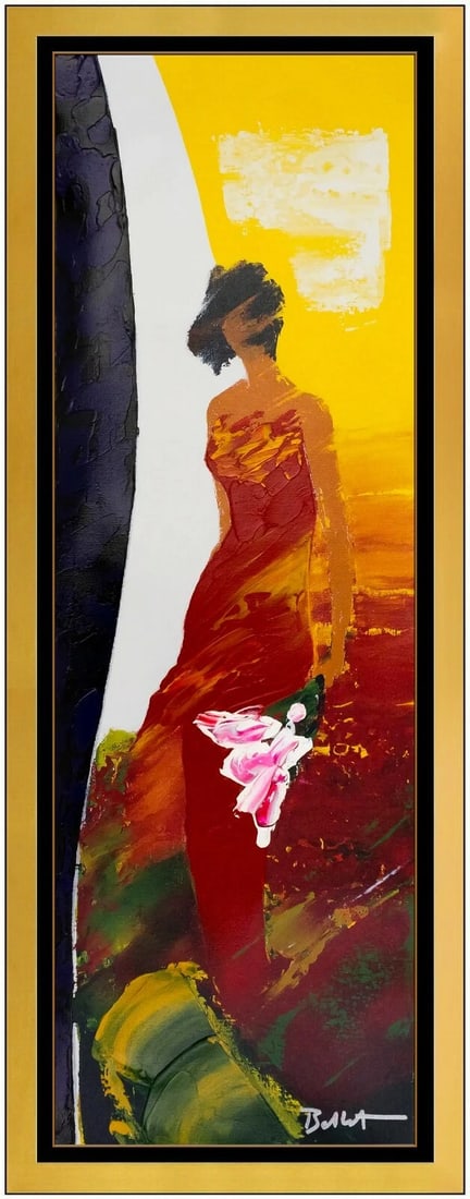 Emile Bellet Dans Le Vent Hand Embellished Giclee On Canvas Signed Floral Portrait Art (1 of 5)