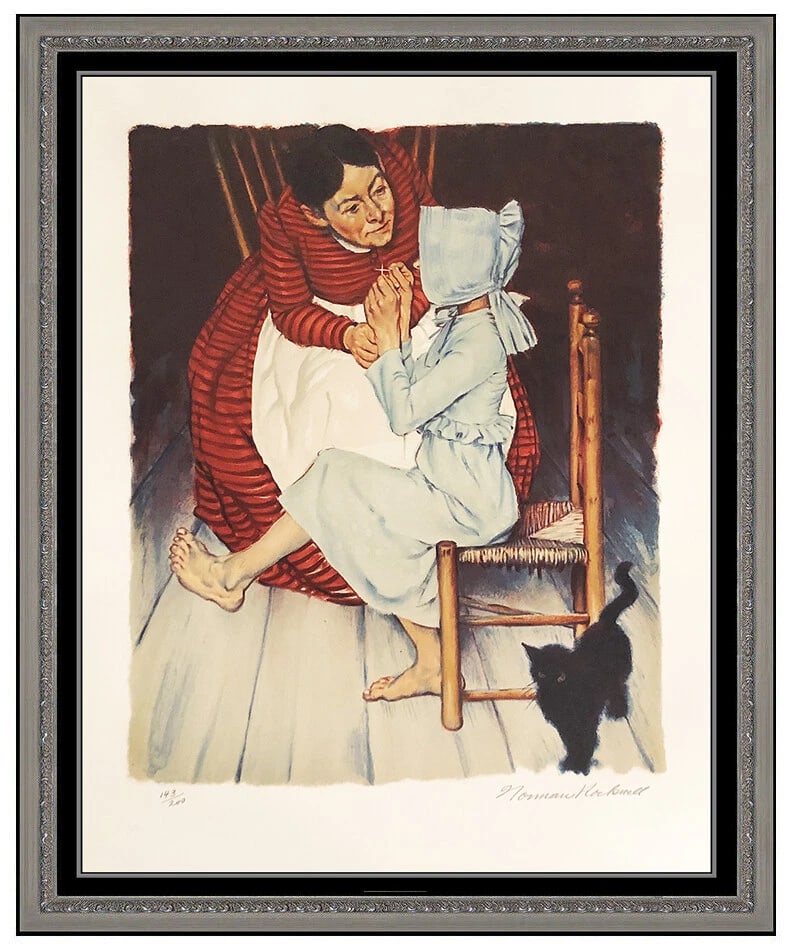 Norman Rockwell Huck Finn Original Color Lithograph Hand Signed Framed Artwork (1 of 5)