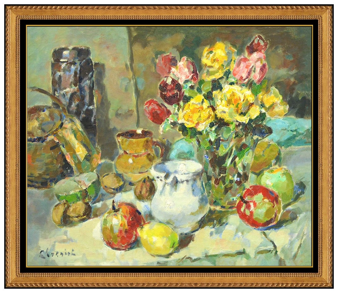 Alfred Chagniot Original Oil Painting On Canvas Signed Floral Still Life Framed Art (1 of 5)
