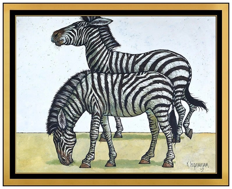 Keith Ingermann Original Oil Painting On Board Signed Zebra Wildlife Framed Art (1 of 5)
