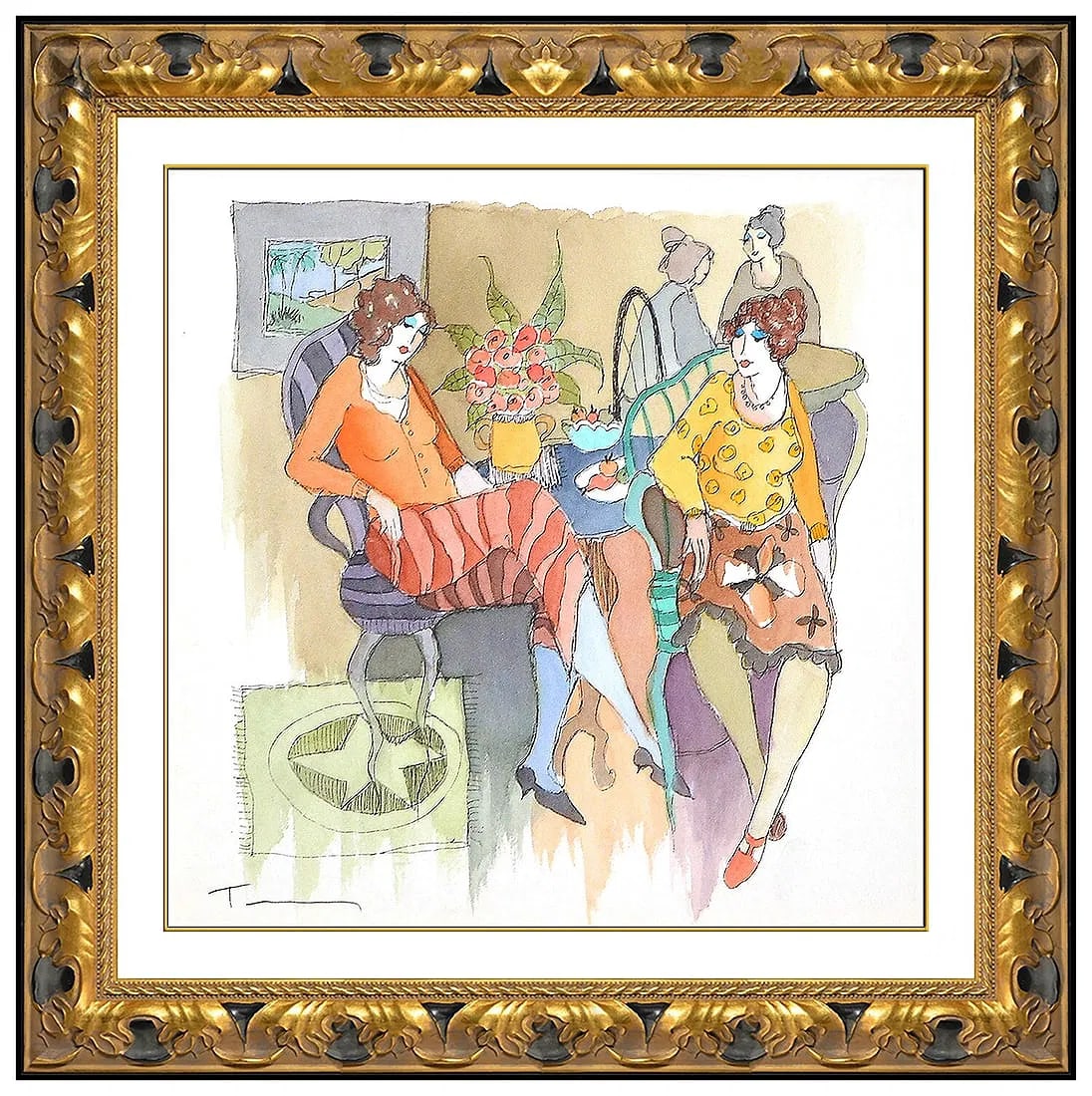 Itzchak Tarkay Original Watercolor Painting Signed Female Cafe Portrait Framed Art (1 of 4)