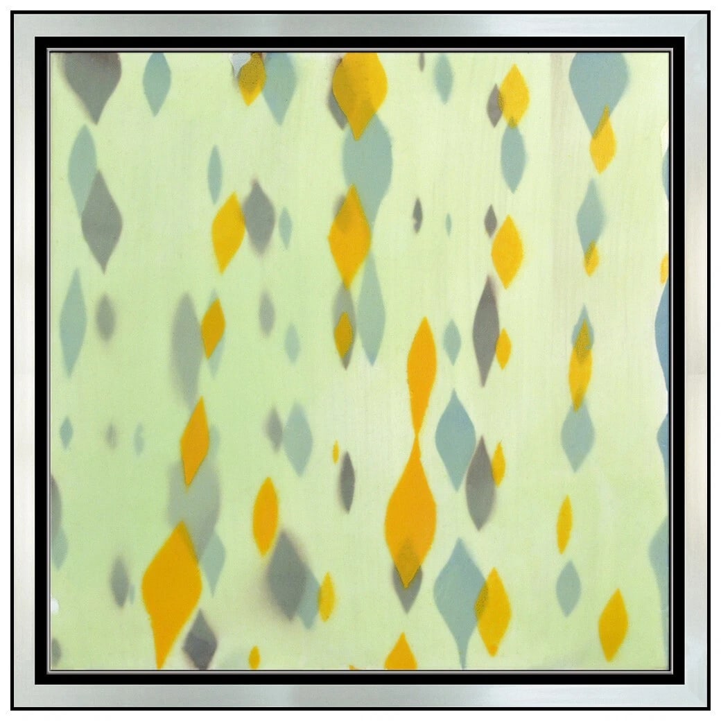 Susan Dory Original Wax Enamel Painting On Board Signed Abstract Framed Art: This lot includes:Gallery COA (*Fully Insured In-house shipping for an additional charge)Artist: Susan Dory Title: Raining Blue and YellowMedium: Wax Enamel Painting On Board Size: 16” x 16&rdqu