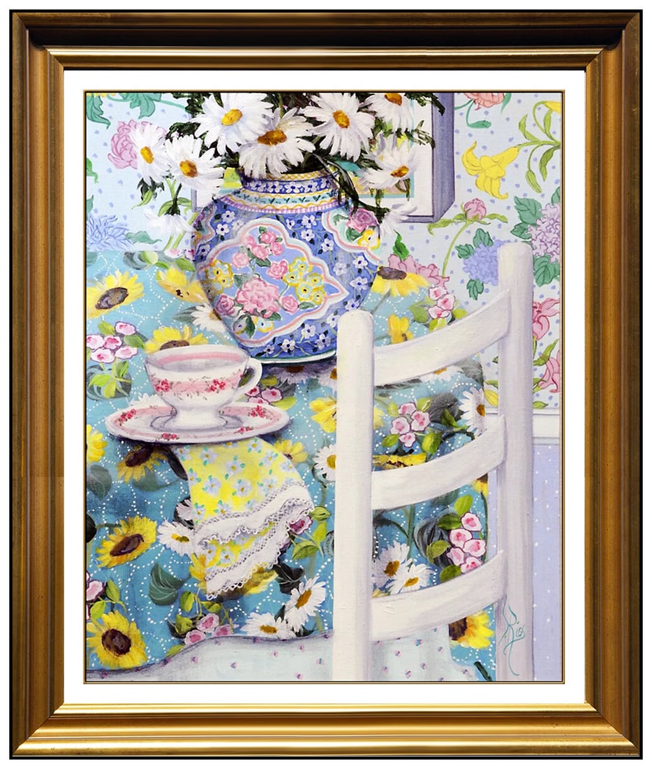 Susan Rios Original Oil Painting On Canvas Signed Floral Still Life Vase Framed Art (1 of 4)