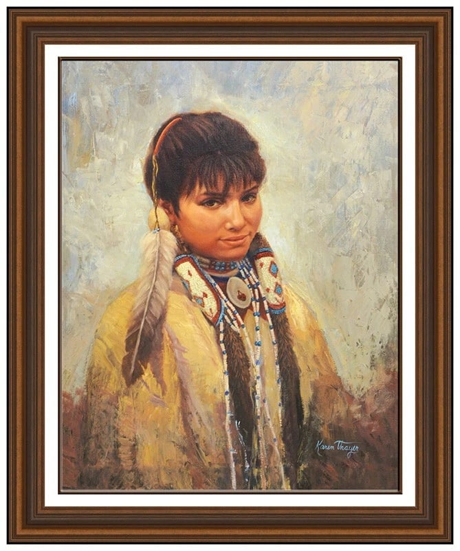 Karen Thayer Original Oil Painting On Canvas Signed Native American Portrait Art (1 of 4)