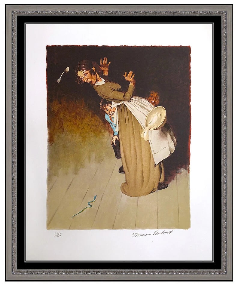Norman Rockwell No Harm Original Color Lithograph Hand Signed Huck Finn Framed Art (1 of 5)