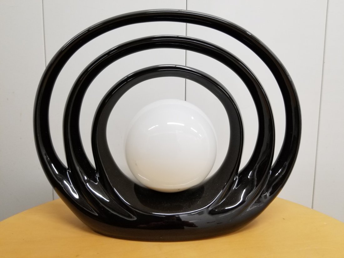 Mid century modern Ceramic Lamp Glass Shade Black (1 of 3)
