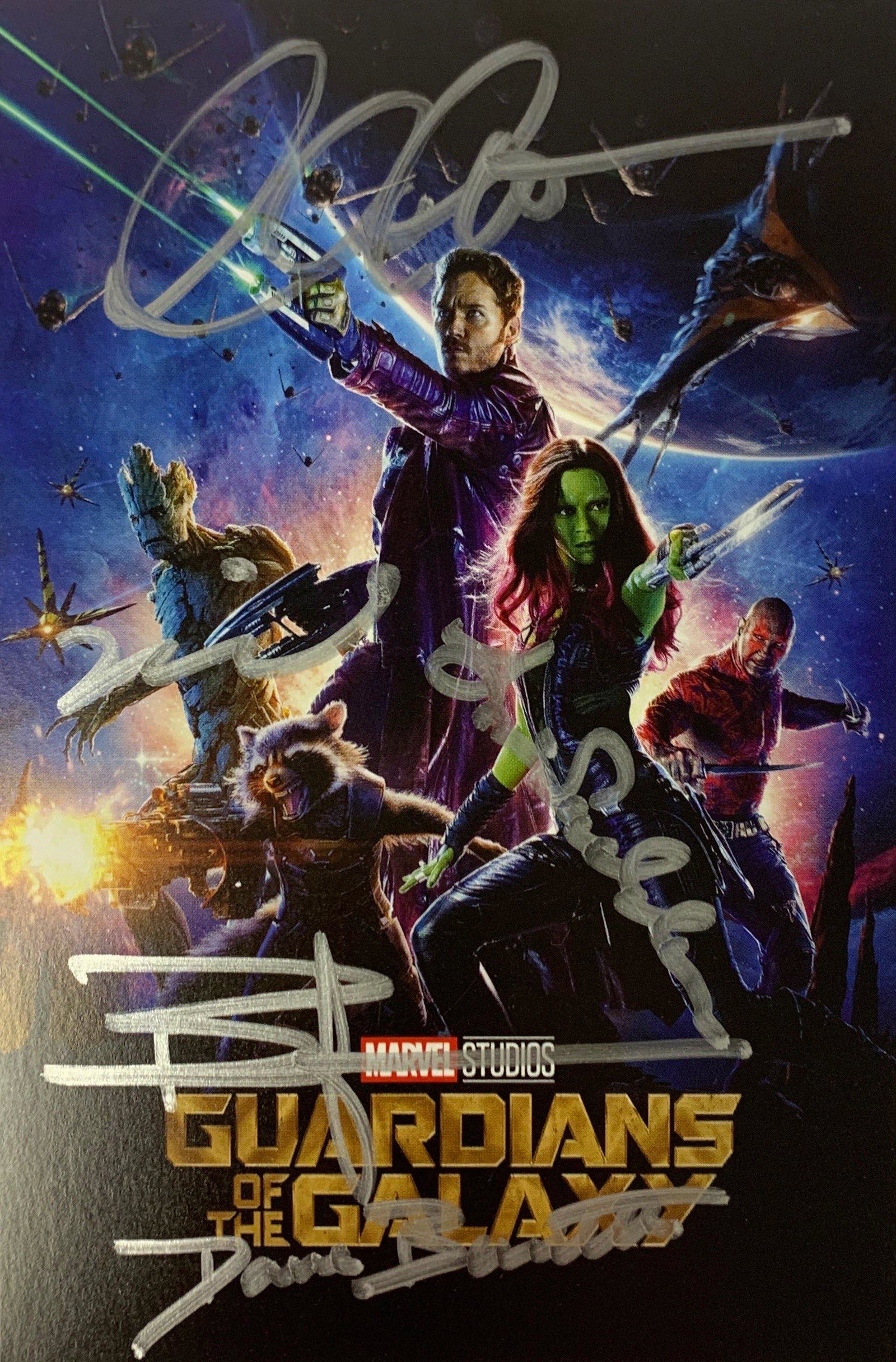 Signed Guardians of the Galaxy 2 Postcard: Category: Autograph CollectiblesAutograph By: Chris Pratt, Zoe Saldana, Dave Bautista, Vin Diesel, Bradley Cooper, Karen GillanItem is in great condition with no damage, unframed and certified. Please