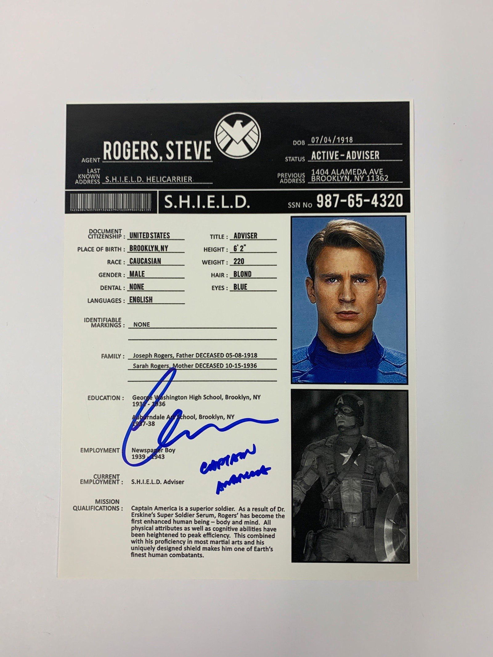 Signed Avnegers SHIELD Prints Chris Evans (1 of 1)
