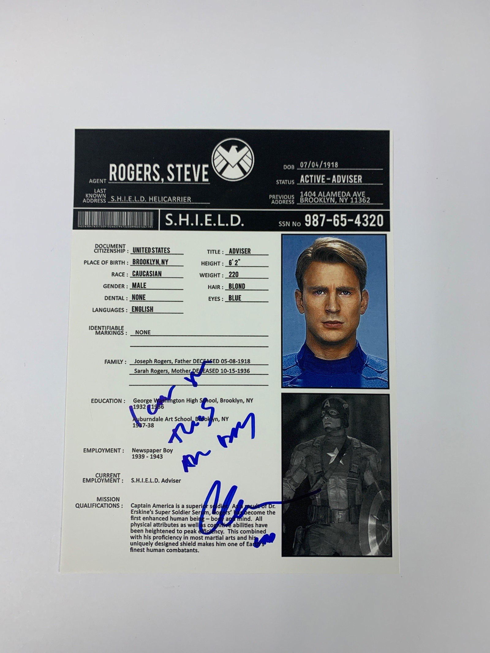 Signed Avnegers SHIELD Prints Chris Evans (1 of 1)