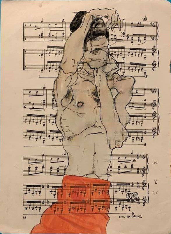 Egon Schiele(After)Standing Male Nude with Red Loinclot: I. ● Artist: Egon Schiele (after) ● Title: Standing Male Nude with Red Loinclot ● Dimensions in inches: (12 1/2 h × 9 1/2 w) ● Medium: Watercolor on paper ● Condition: g