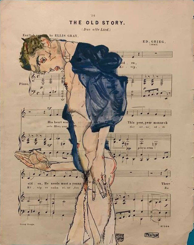 Egon Schiele (After) Preacher - 1913: I. ● Artist: Egon Schiele (after) ● Title: Preacher - 1913 ● Dimensions in inches: (12 1/2 h × 10 w) ● Medium: Watercolor on paper ● Condition: good general condition &#