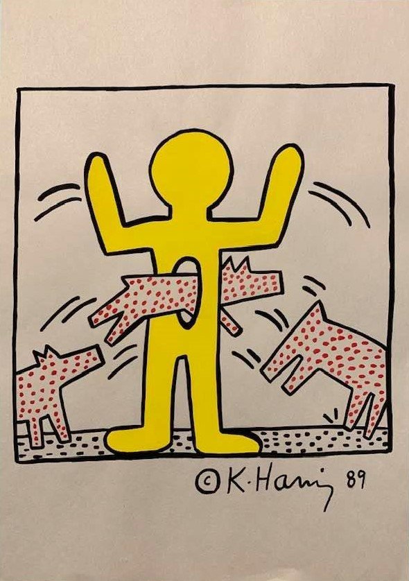 Keith Haring (In The Style of) Watercolor on paper: I. ● Artist: Keith Haring (in the style of) ● Title: Untitled ● Dimensions in inches: (12 h × 8 1/2 w) ● Medium: Watercolor on paper ● Condition: good general condition