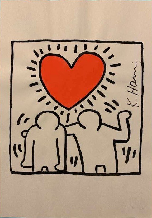 Keith Haring (In The Style of) Watercolor on paper: I. â— Artist: Keith Haring (in the style of) â— Title: Untitled â— Dimensions in inches: (12 h Ã— 8 1/2 w) â— Medium: Watercolor on paper â— Condition: good general conditi