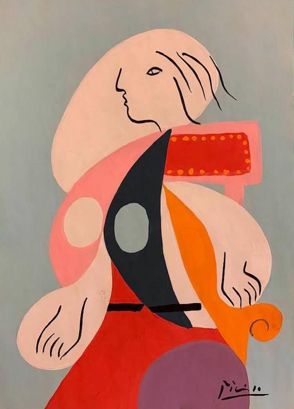 Pablo Picasso (In the style of) Gouache on paper: I. Â° Artist: Pablo Picasso (in the style of) Â°Title: Untitled Â°Dimensions in inches: (12 h x 8 1/2 w) Â° Medium: Gouache on paper. Â°Condition: good general condition II. The sheet of pap