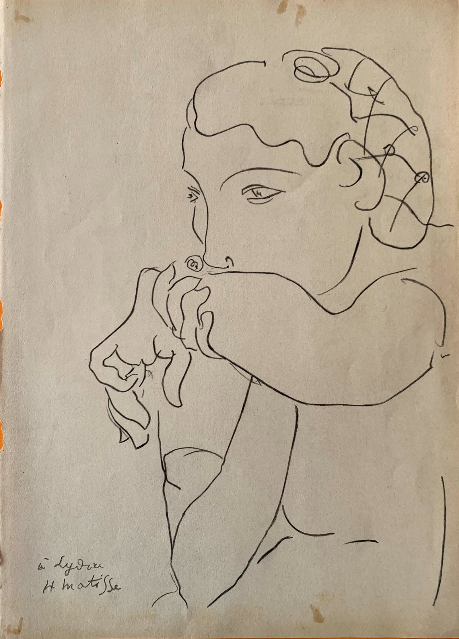 Henri Matisse (After) Lydia with her hair in a net: I. Â° Artist: Henri Matisse (after) Â° Title: Lydia with her hair in a net Â° Dimensions in inches: (12 h x 8 3/4 w) Â° Medium: charcoal on paper Â° Condition: good general condition Â° Or