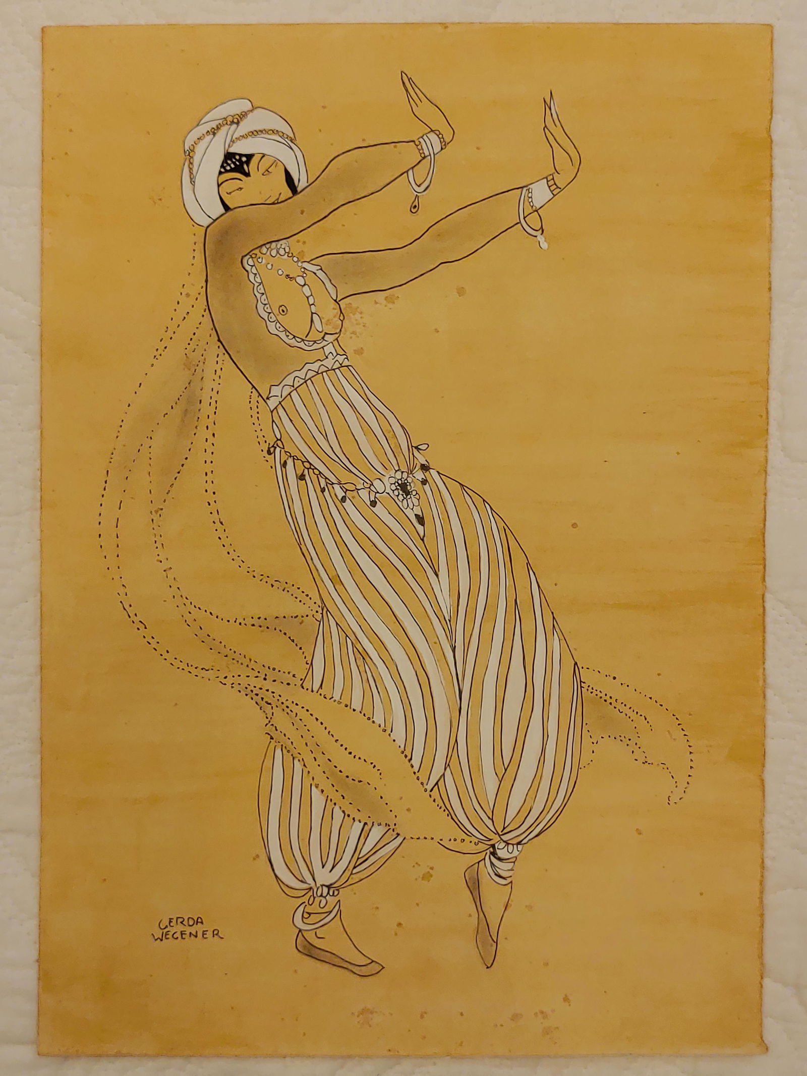 Gerda Wegener (After) Dancer: I. Â° Artist: Gerda Wegener (in the style of) Â° Title: Dancer Â° Dimensions in inches: (11 3/4 h x 8 1/4 w) Â° Medium: Watercolor and pen on paper Â° Condition: good general condition Â°
