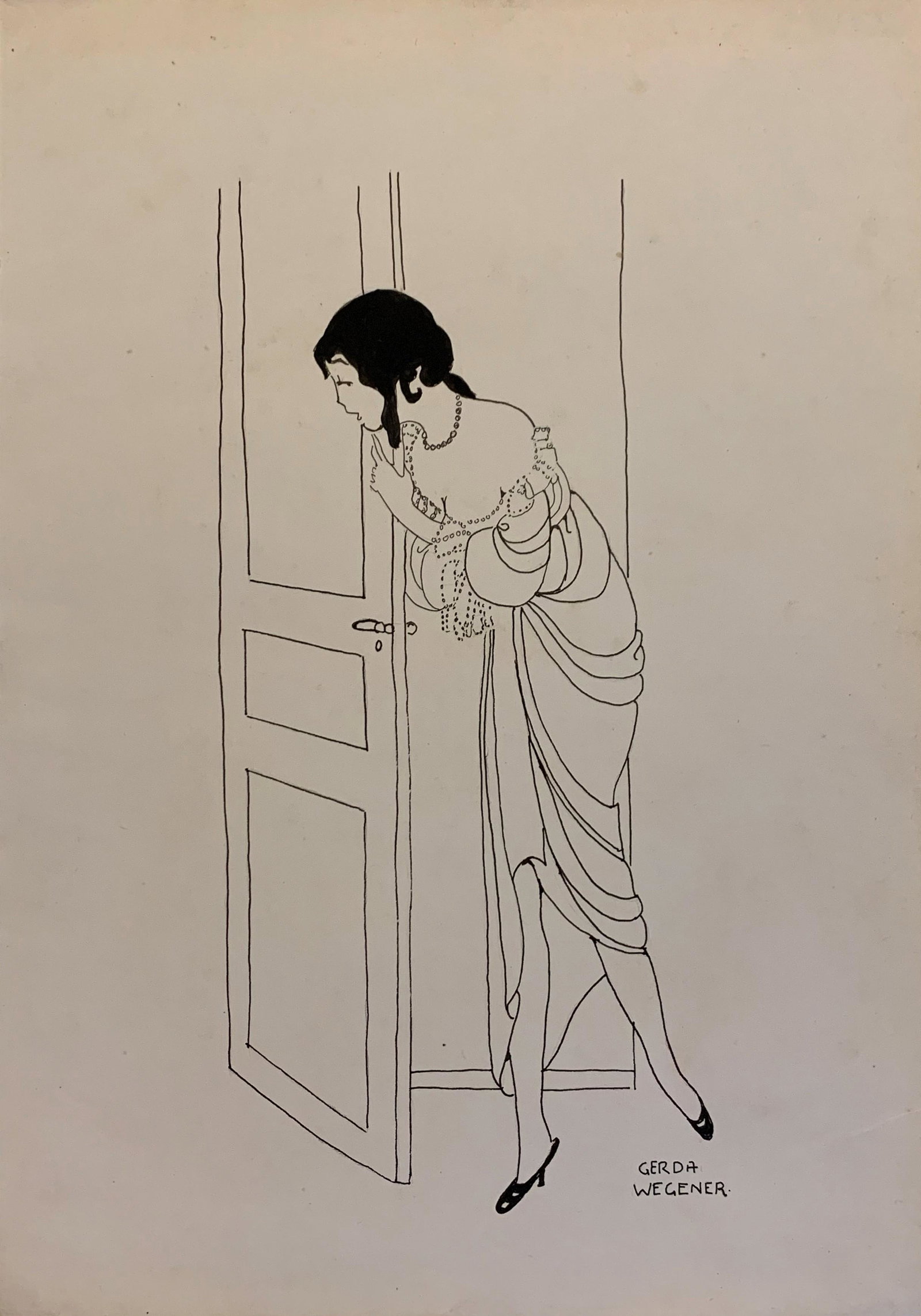 Gerda Wegener (in the style of) Ink on paper: I. Â° Artist: Gerda Wegener (in the style of) Â° Title: Untitled Â° Dimensions in inches: (11 3/4 h x 8 1/4 w) Â° Medium: Ink on paper Â° Condition: good general condition Â° Provenance: P